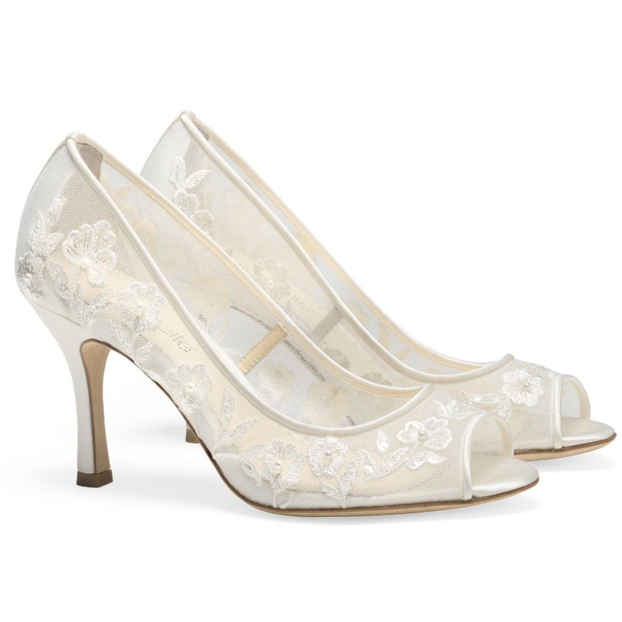 Bridal Bella Belle Shoes | Floral Lace Peep Toe Pump Ivory