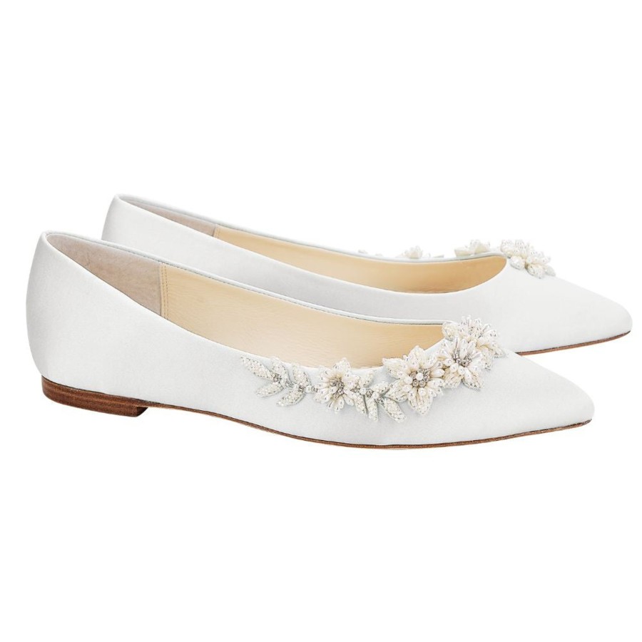 Bridal Bella Belle Shoes | 3D Floral Pearl Wedding Flats Ivory