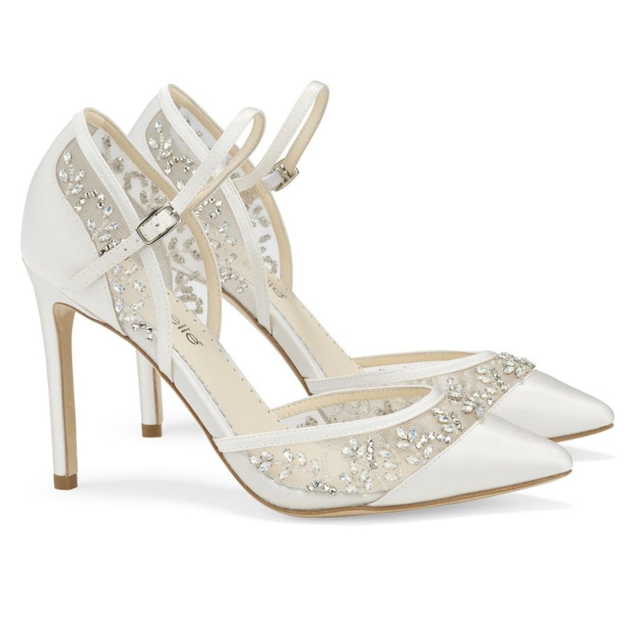 Bridal Bella Belle Shoes | Embellished Illusion Mesh Crystal Wedding Shoes Ivory