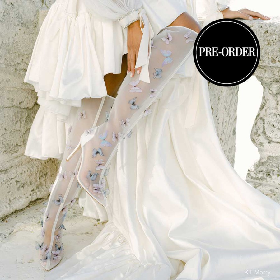 Bridal Bella Belle Shoes | Viral Butterfly Mesh Over The Knee Boots Ivory