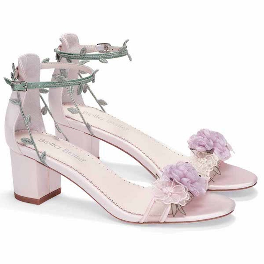 Bridal Bella Belle Shoes | Block Garden Party Heels With Chiffon Flowers Blush