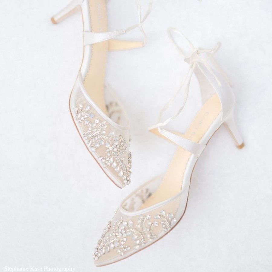 Bridal Bella Belle Shoes | Bridal Crystal Kitten Heels In Ivory