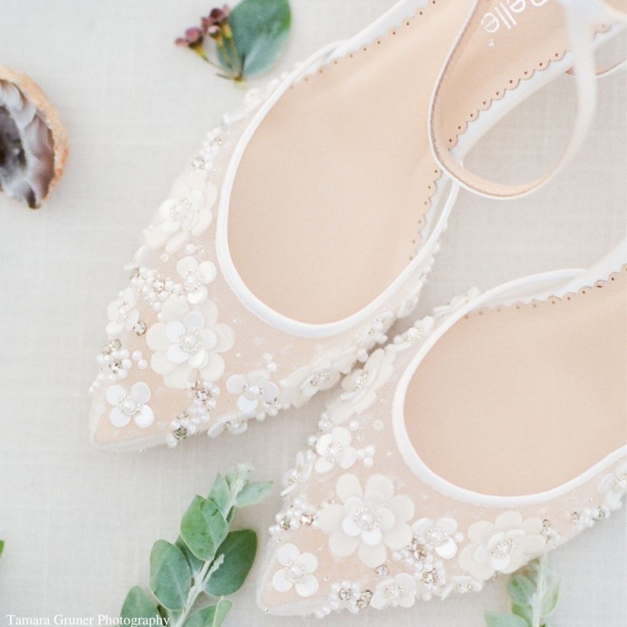 Bridal Bella Belle Shoes | 3D Pearl Flower Bridal Shoes Ivory