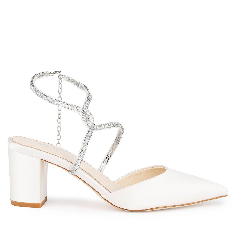 Bridal Bella Belle Shoes | Kitten Block Shoe Crystal Ankle Strap Heels Ivory