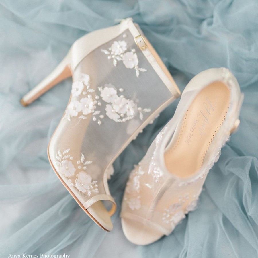 Bridal Bella Belle Shoes | Wedding Booties Flower Embroidered Boots Ivory