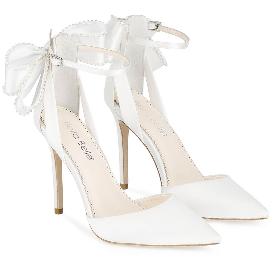 Bridal Bella Belle Shoes | Ankle Strap Pearl Bow Heels Ivory