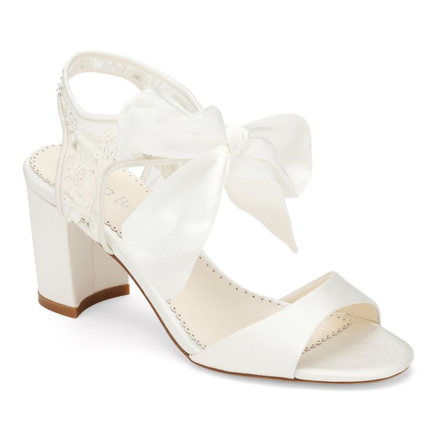 Bridal Bella Belle Shoes | Block Heel Open Toe Wedding Shoes With Lace Ankle Enclosure And Silk Bow Ivory