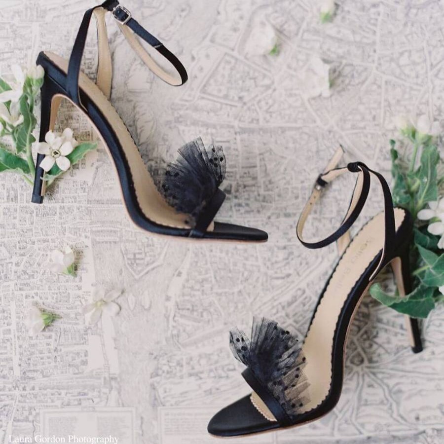 Bridal Bella Belle Shoes | Stiletto Ankle Strap Tulle Heels Black