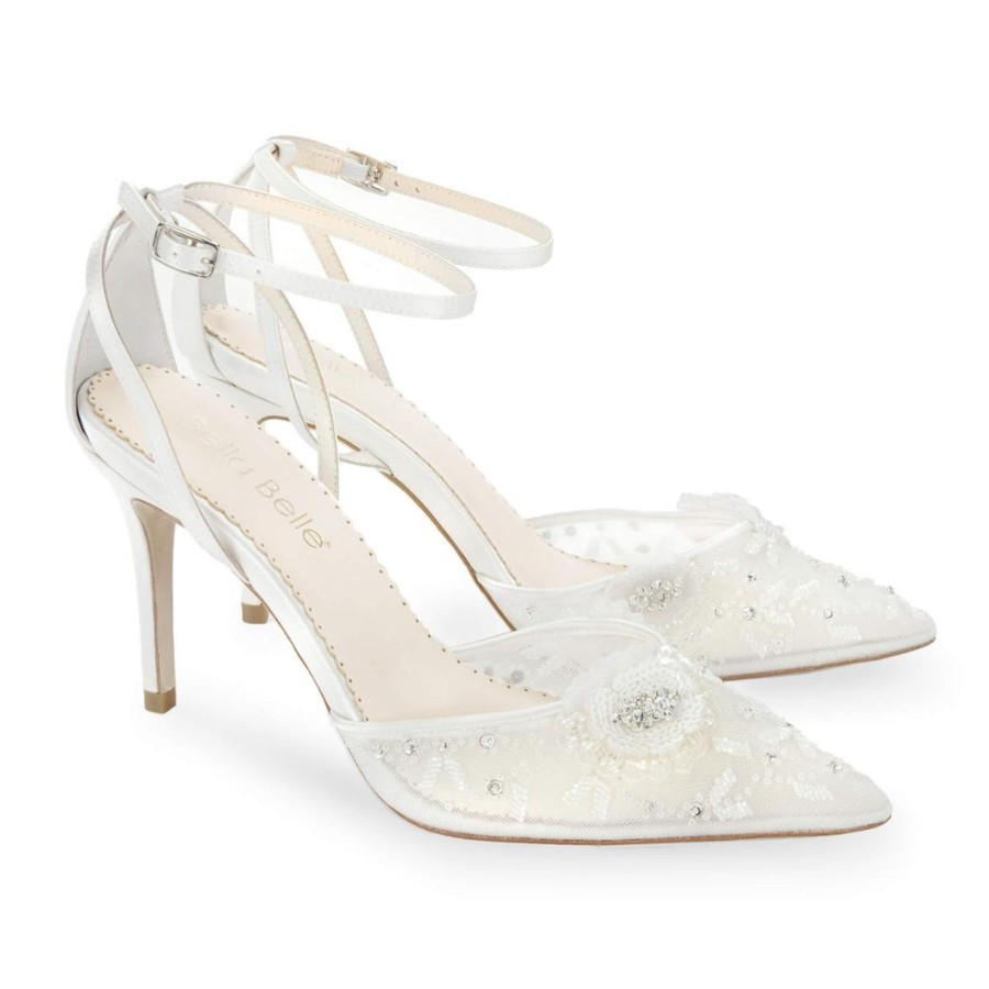 Bridal Bella Belle Shoes | Wedding Shoes With Flowers Of Sequined Petals Ivory